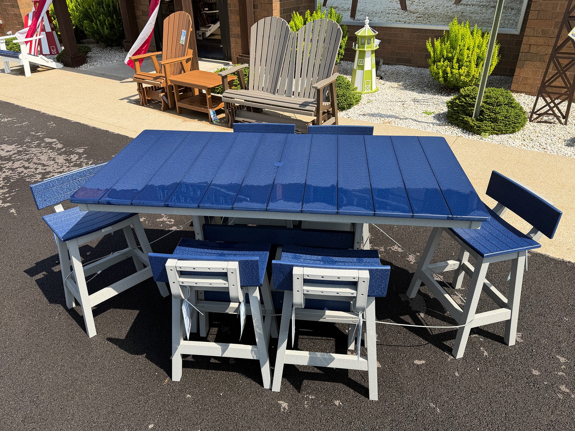 3-Piece Outdoor Counter Height Set (Navy on Light Gray)