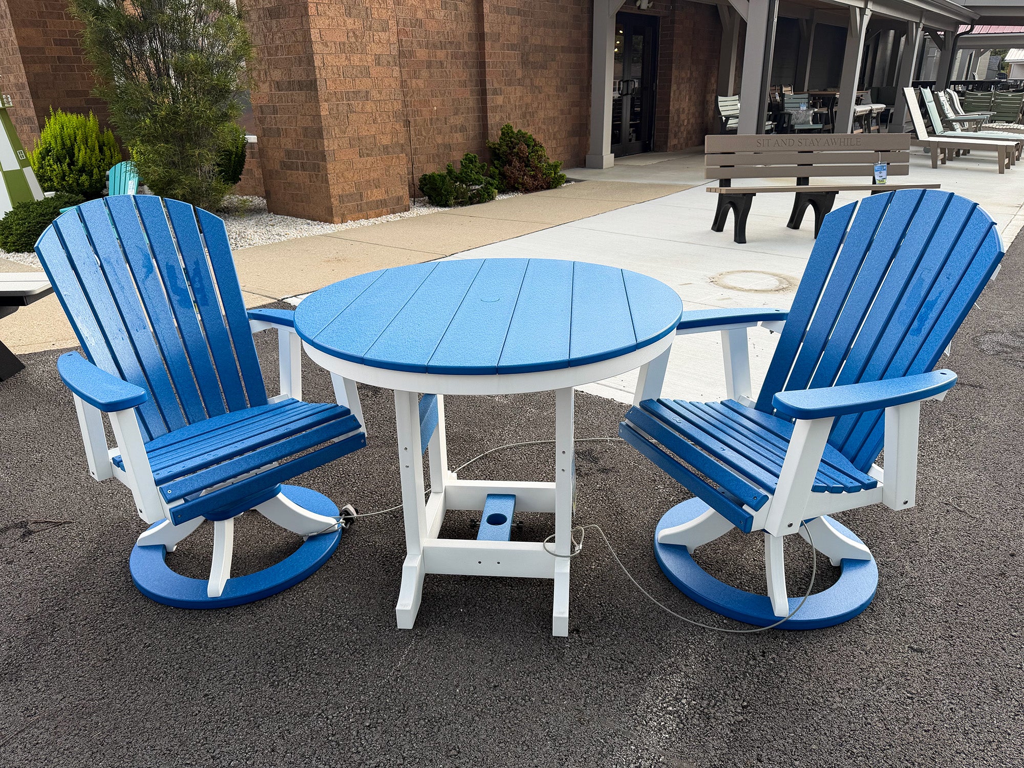 3-Piece Outdoor Dining Set (Pacific Blue on White)