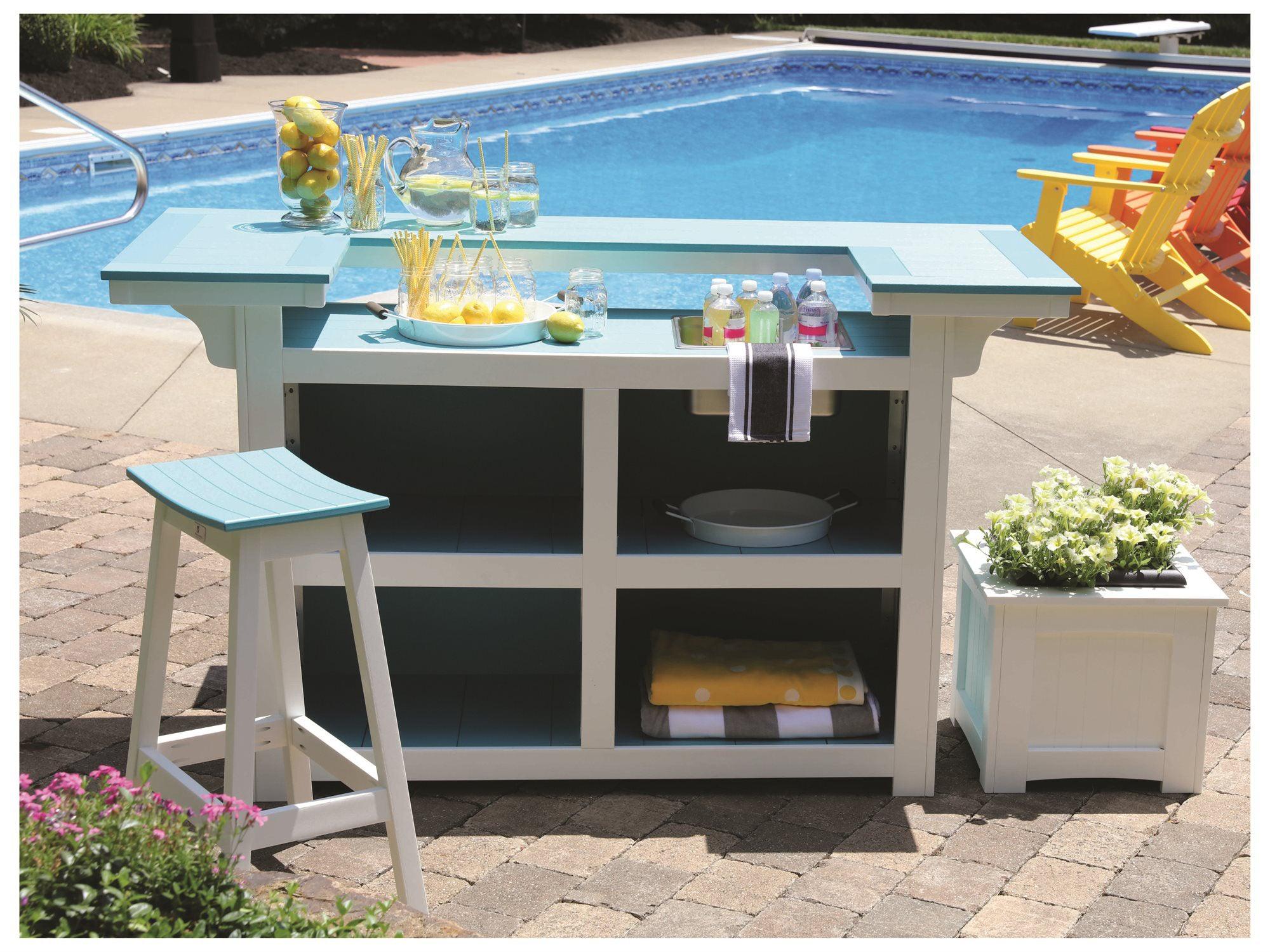 Island Poly Bar Set with Saddle Bar Stools - Herron's Furniture