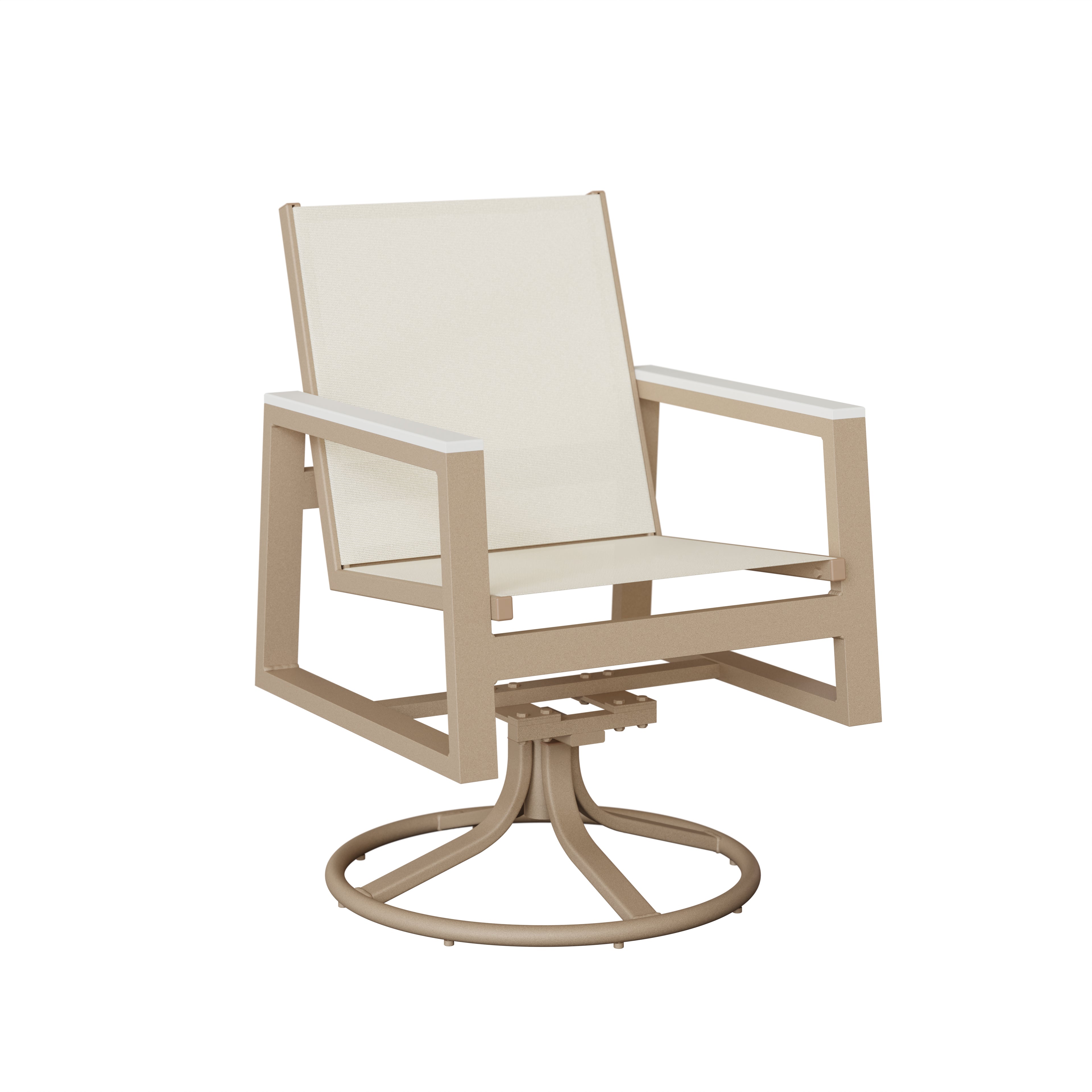 Vida Sling Swivel Rocker Dining Chair with aluminum frame and sling fabric with arm color