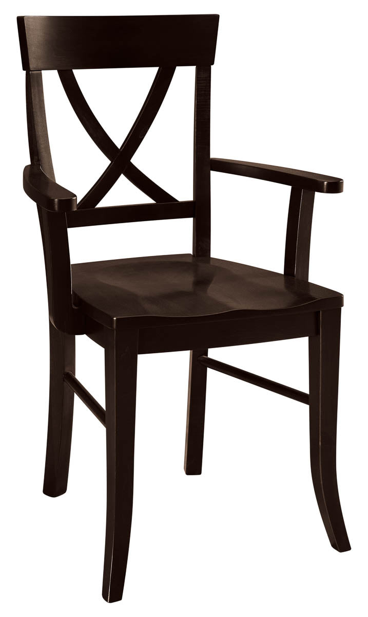 Carmen Amish Armchair in black finish with X-back design, shown with armrests and elegant curves.