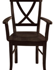 Front view of the Carmen Amish Armchair showcasing the X-back design and armrests in a black finish.