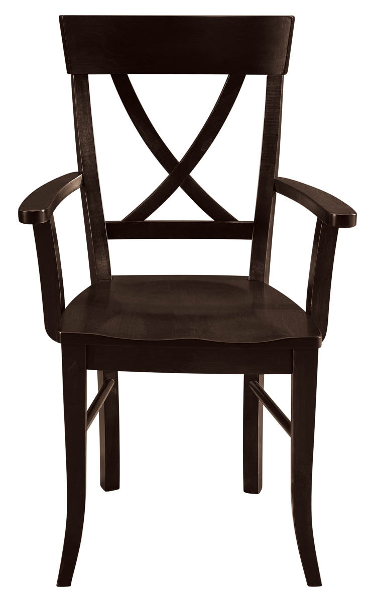 Front view of the Carmen Amish Armchair showcasing the X-back design and armrests in a black finish.