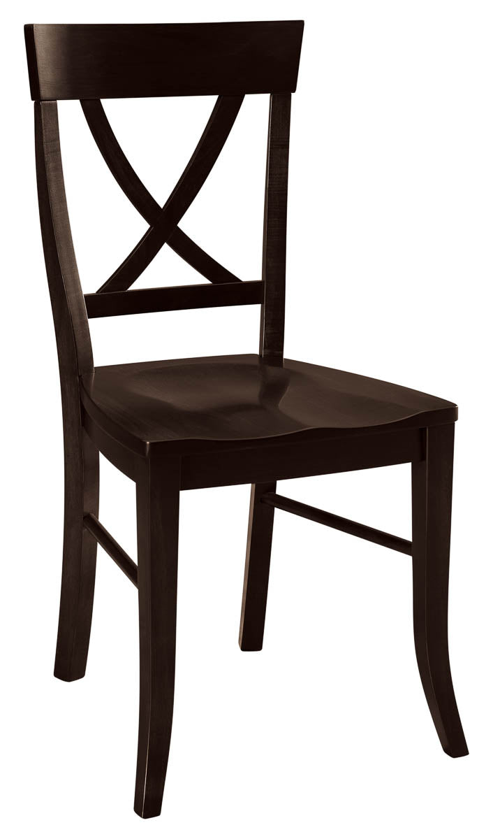 Carmen Amish Side Chair in black finish with X-back design, offering a sleek and modern look."