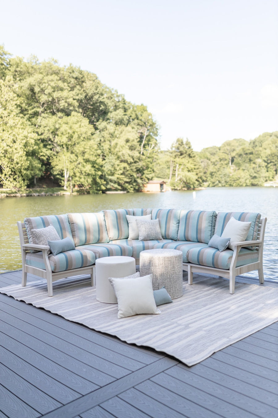 Terrace Set Classic Terrace Sectional with striped cushions in Gateway Mist color ...