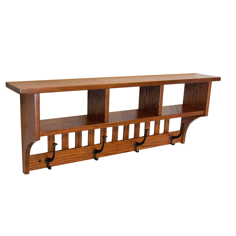Amish Wood Cubbie Shelf with Hooks - Herron's Furniture