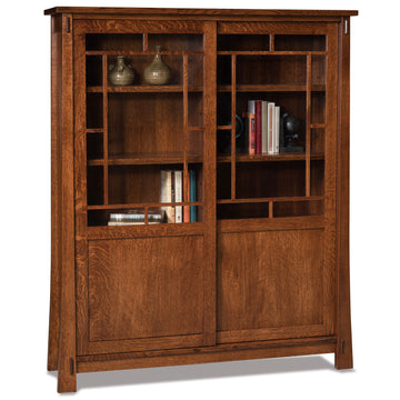 Modesto Amish Double Bookcase with Sliding Doors - Herron's Furniture