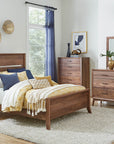 A beautifully handcrafted Tucson hardwood bedroom set from Herron's Amish Furniture, featuring a modern mid-century design with elegant wood tones.